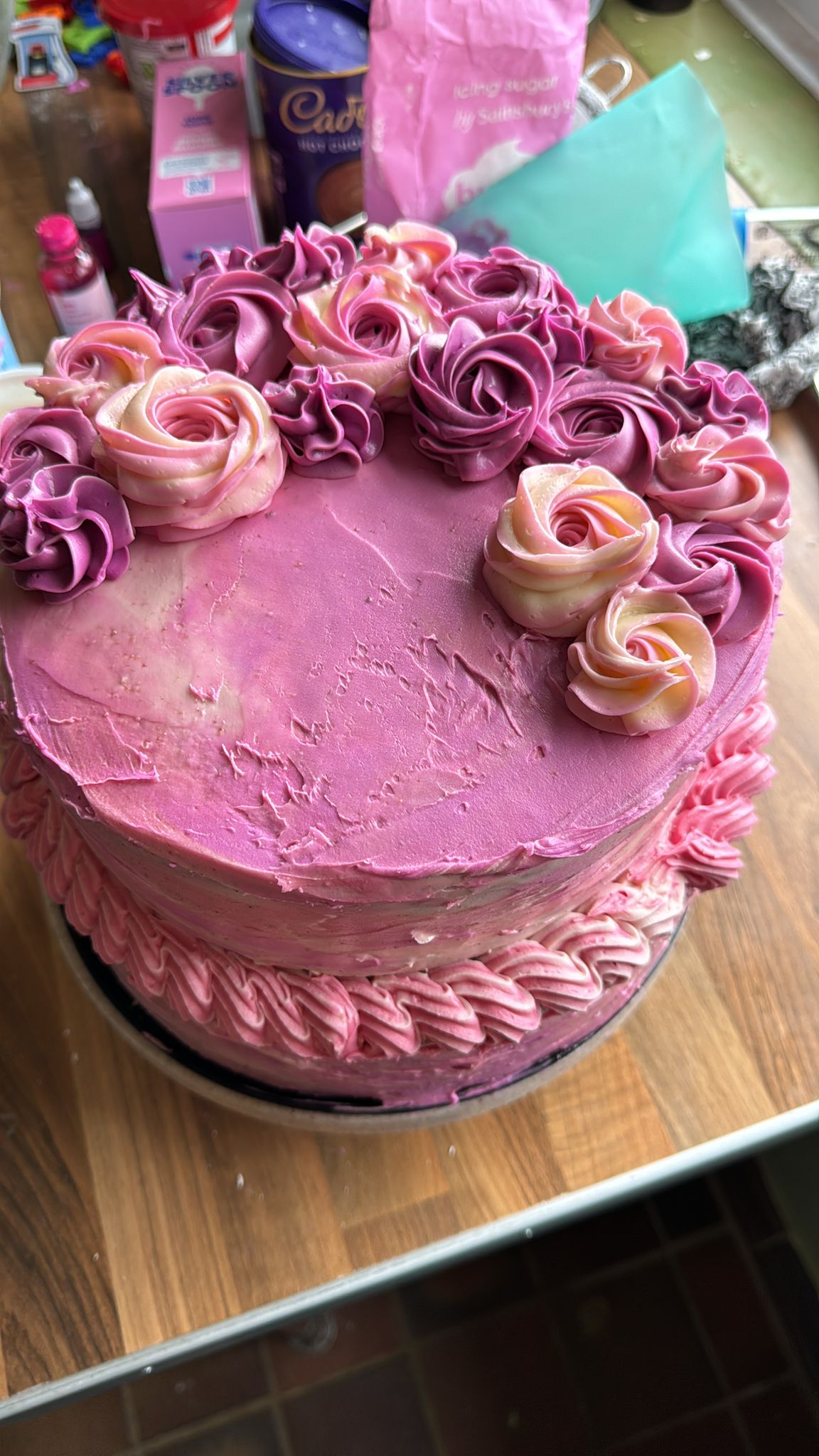 Pink ombre rosette cake